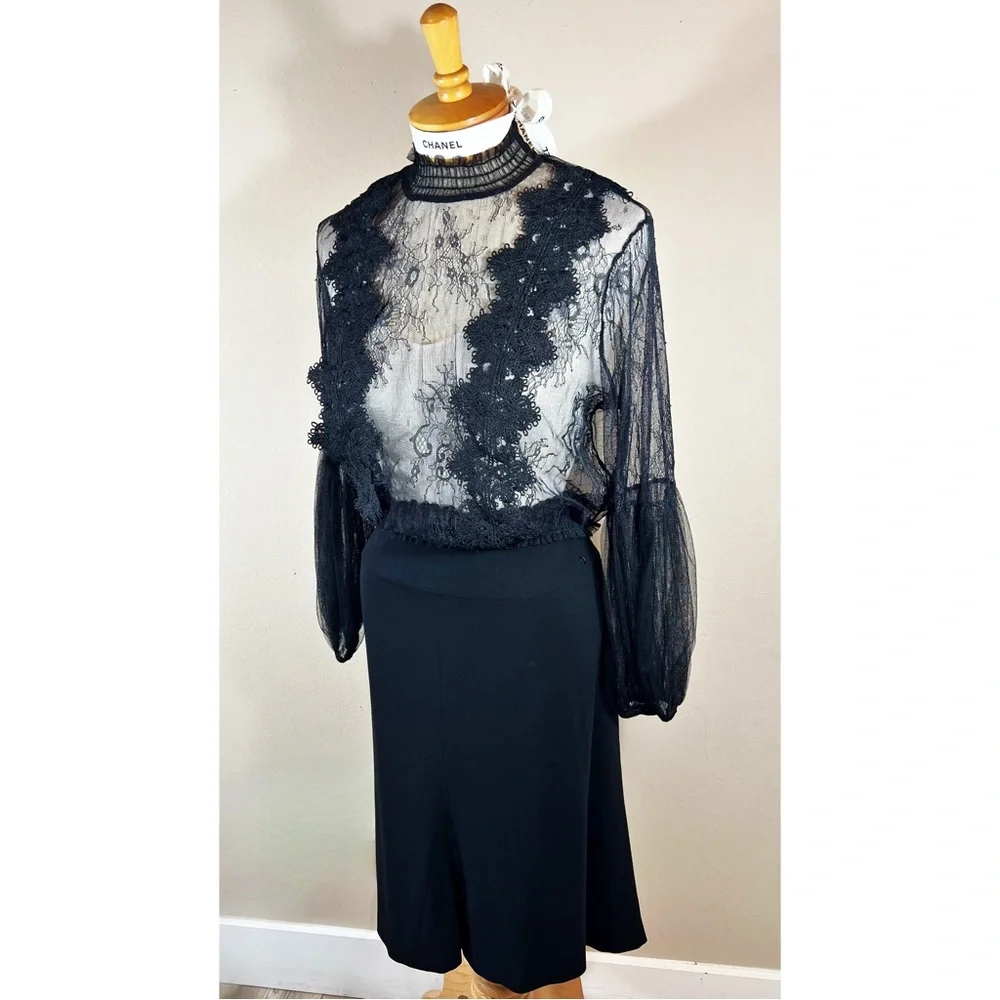 Chanel Black Knee Length Skirt with CC Logo